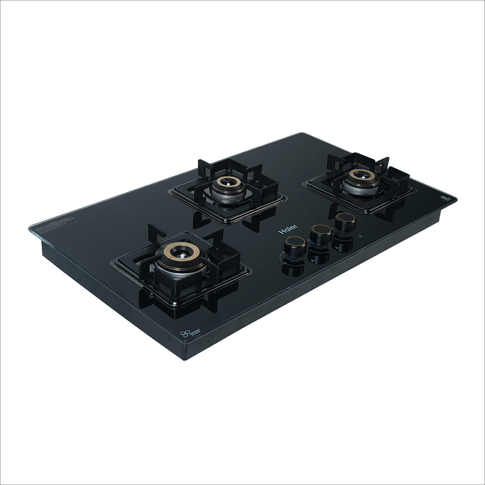 Haier 3 Burner Cooktop with Cast Iron Pan support & Metal Knobs